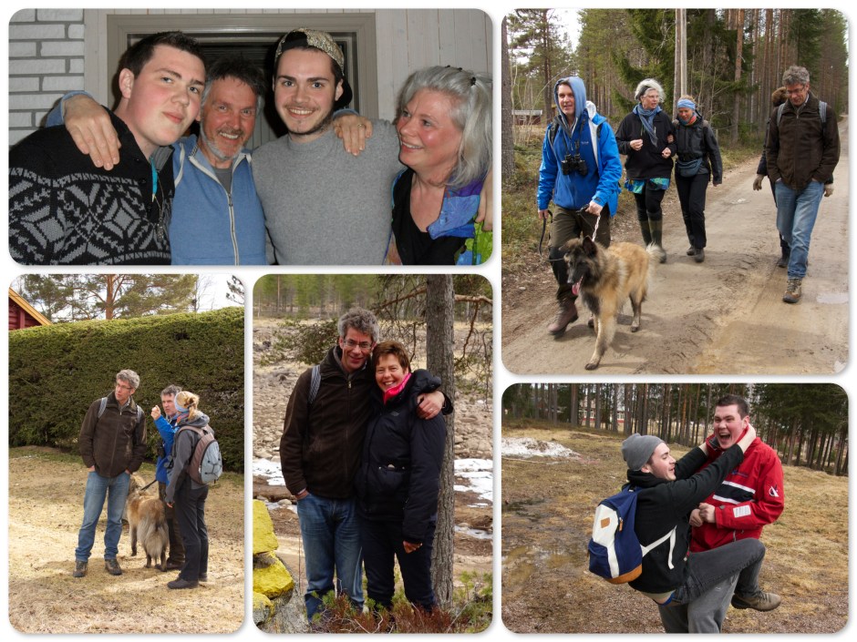 En het bleef niet bij een  `wist ik niks van´. Nee hoor rond 21.00 kwamen Joris en Tomas  (met twee vriendinnen, Nanne en Madelein) zomaar ineens de kamer binnenlopen. Ik wist dat ze maandag zouden komen met het vliegtuig. Maar nu waren ze met de auto gekomen. Waar ik wel op voorbereid was , was de komst van Henny en Wim. Zij kwamen net na Tomas en Joris binnen. Maar O wat was het heerlijk om ze allen weer te zien en ze te mogen ontvangen  met (letterlijk) open armen.  Lørdag i kveld står Joris og Tomas i stua. Det var også en overraskelse. Etterpå kom to venner. Det var inge overraskelse,  men jeg var veldig glad for å se dem.