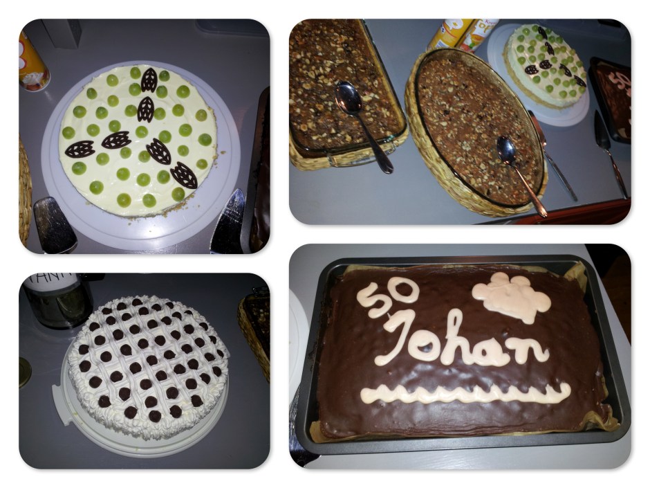 Heeeeeerlijk zelfgemaakte taarten door de mensen hier in Lutnes.  Van links naar rechts: Ingunn, Solvor(met appelmoes), Ingrid en Gerda. Geweldig toch dat ze dat zomaar doen!  De Nederlandse gasten kregen deze als ´toetje´en de noorse gasten als ´starter´. Deeeeeelig  kake laget av folk fra Lutnes. Fra venstre til høyre; Ingunn, Solvor, Ingrid og Gerda. Igjen tussen tussen takk. 