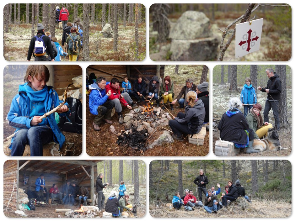 En  (op de terugweg) natuurlijk worstjes grillen en marshmallows  smullen bij de ´Gapahuken`. Og selvføgelig pulser grilling og marshmallows -fest ved gapahuken.